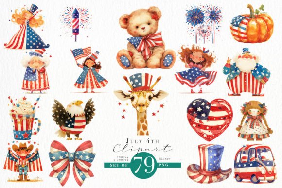 4th July Watercolour Clipart: A Festive Display Font