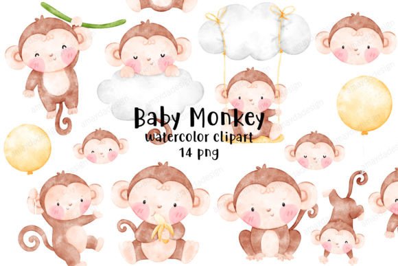 Cute Monkey Watercolor Clipart: A Playful Display Font with Artistic Charm