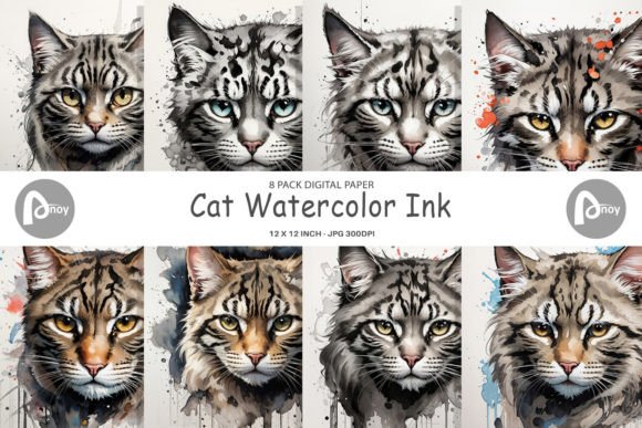 Digital Paper Cat Watercolor Ink: Fluid, Authentic Design