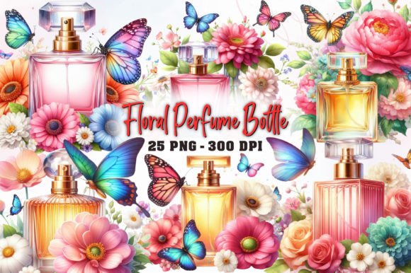 Floral Perfume Bottle Watercolor Clipart