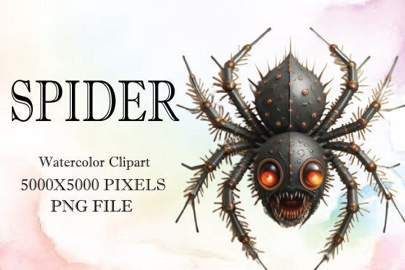 Spider Watercolor Clipart: Artful Design Assets