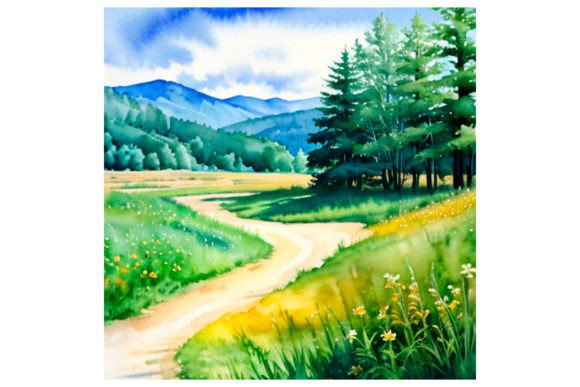 Spring Watercolor Forest and Mountin: A Natural Design Resource