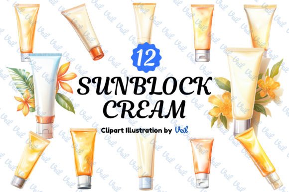 Sunblock Cream Clipart Watercolor Bundle