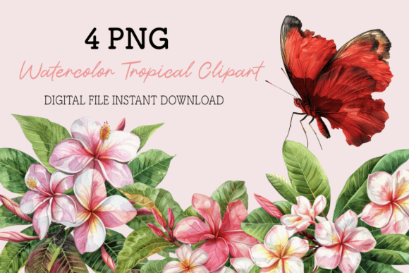 Tropical Flower Watercolor Floral Clip Art for Designers