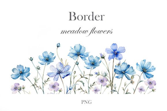 Watercolor Blue Wildflowers Border: Creative Typography for Designers