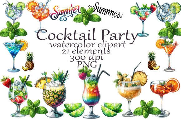 Watercolor Clipart Cocktail Party PNG