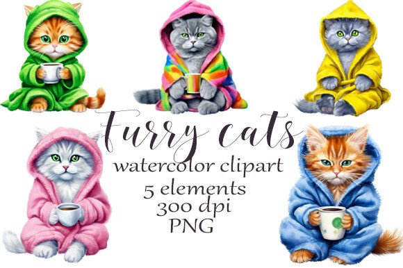 Watercolor Clipart Fluffy Cats PNG for Creative Projects