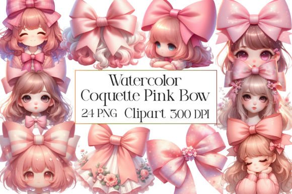 Watercolor Coquette Pink Bow Clipart