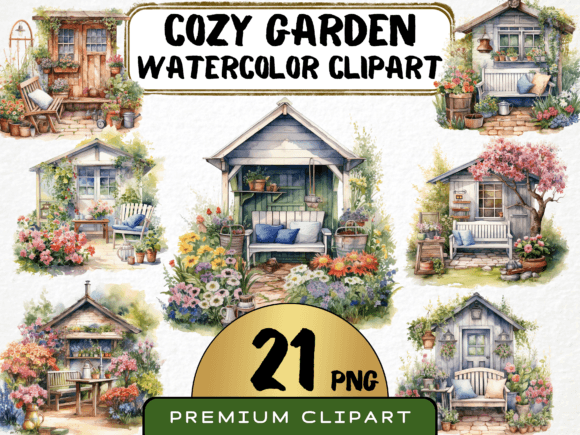 Watercolor Cozy Spring Garden Clipart for Designers