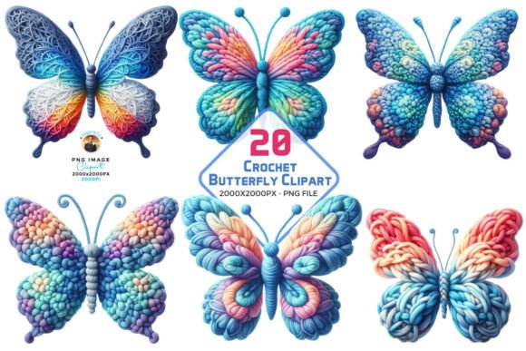 Watercolor Crochet Butterfly Clipart PNG