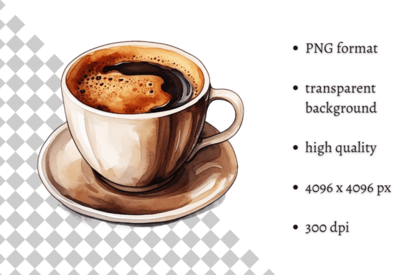 Watercolor Cup of Coffee PNG Clipart