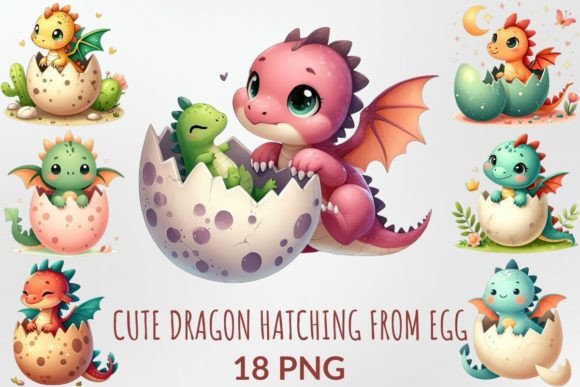 Watercolor Cute Dragon Hatching from Egg: A Playful Asset