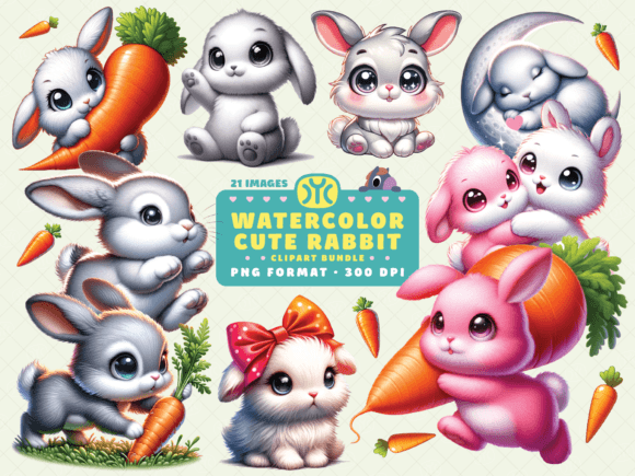 Watercolor Cute Rabbit Clipart