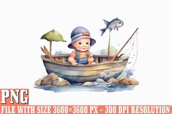 Watercolor Fishing Baby Clipart Sublimat Essentials