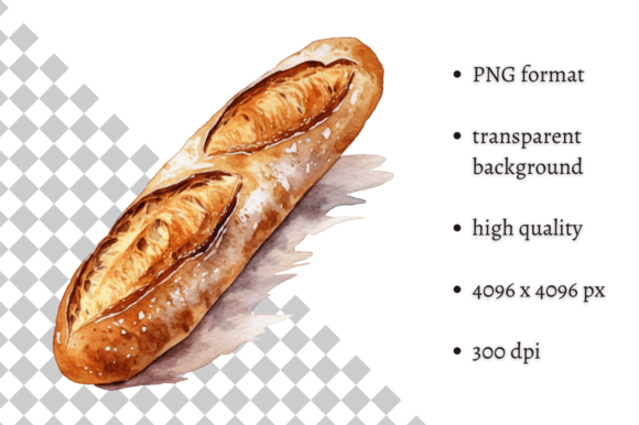 Watercolor French Baguette Clipart for Branding and Design