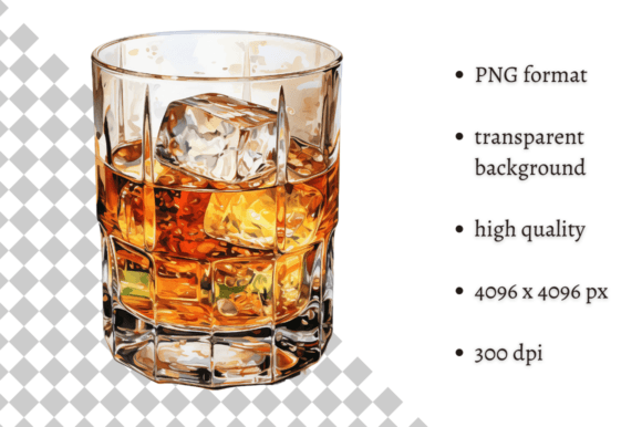 Watercolor Glass of Whiskey Clipart