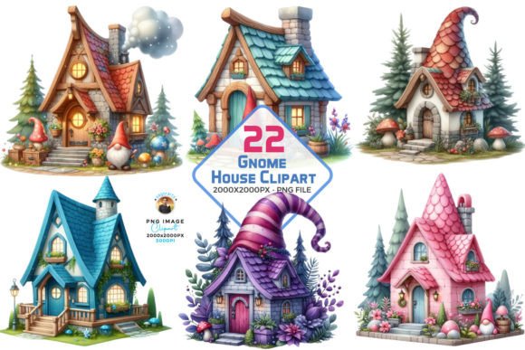 Watercolor Gnome House Clipart for Designers