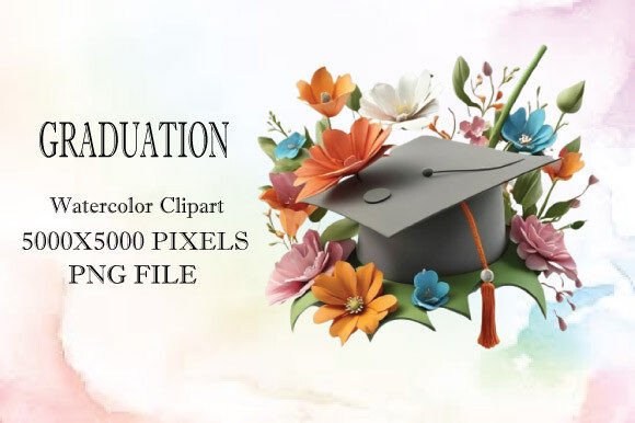 Watercolor Graduation Hat Clipart