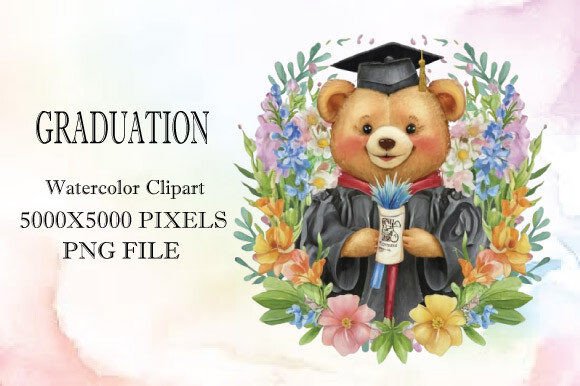 Watercolor Graduation Teddy Bear Font Guide