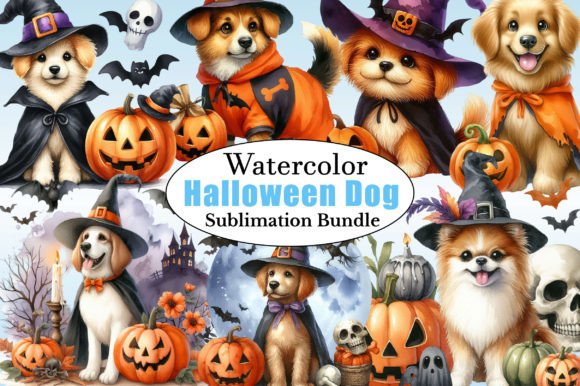 Watercolor Halloween Dog Clipart