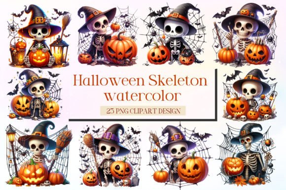 Watercolor Halloween Skeleton Clipart Guide