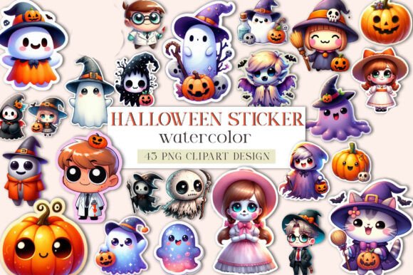 Watercolor Halloween Sticker Clipart For Creative Projects