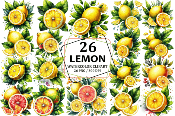 Watercolor Lemon Clipart Sublimation PNG for Modern Branding