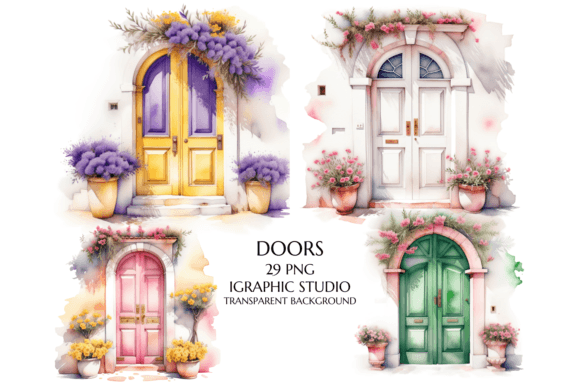 Watercolor Mediterranean Door Clipart for Designers