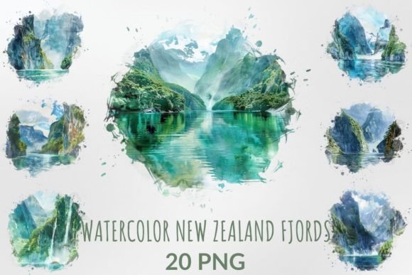 Watercolor New Zealand Fjords in Design