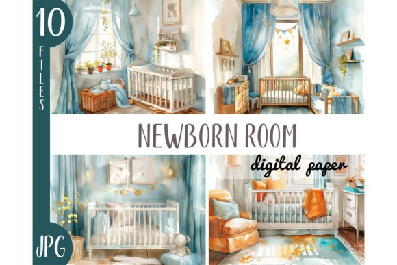 Watercolor Newborn Room Clipart for Creative Projects