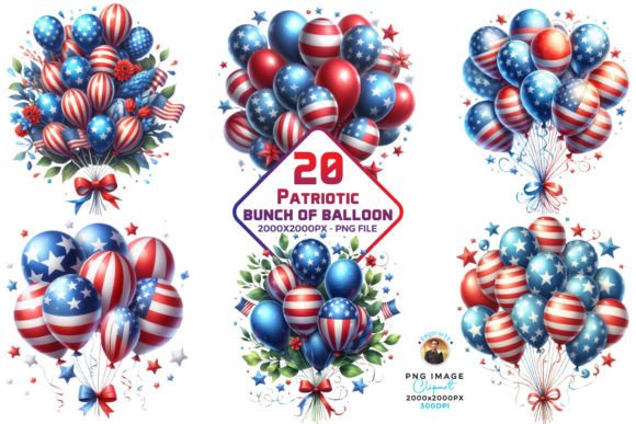 Watercolor Patriotic Air Balloon Clipart for Design Projects