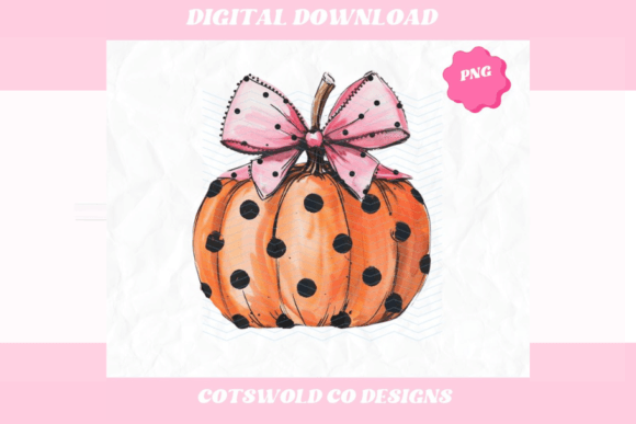 Watercolor Pumpkin with Pink Bow PNG for Design Projects