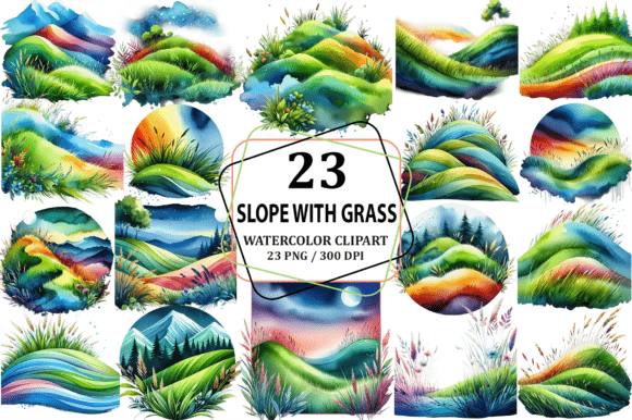 Watercolor Slope with Grass Clipart PNG