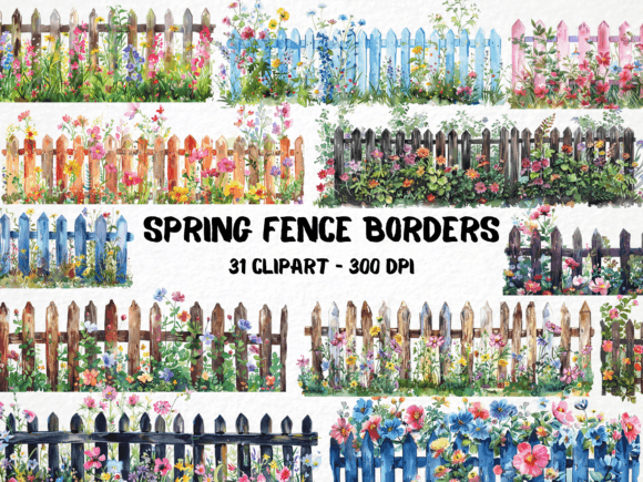 Watercolor Spring Fence Borders: Where Whimsy Meets Design