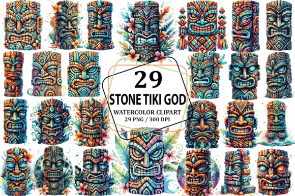 Watercolor Stone Tiki God Clipart PNG
