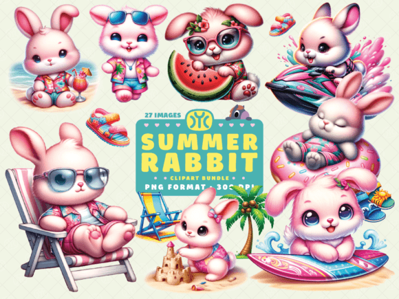 Watercolor Summer Rabbit Clipart