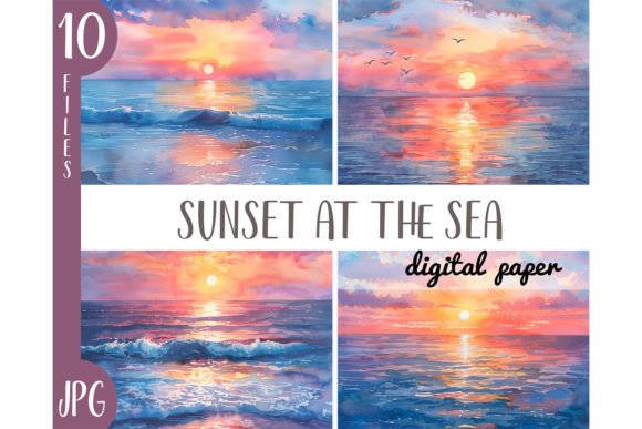 Watercolor Sunset by the Sea Clipart for Creative Projects