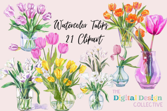 Watercolor Tulips Clipart Bundle